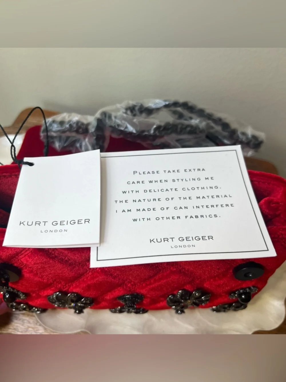 Kurt Geiger London Red Velvet Embellished Mini Kensington Bag NWT - Picture 14 of 16